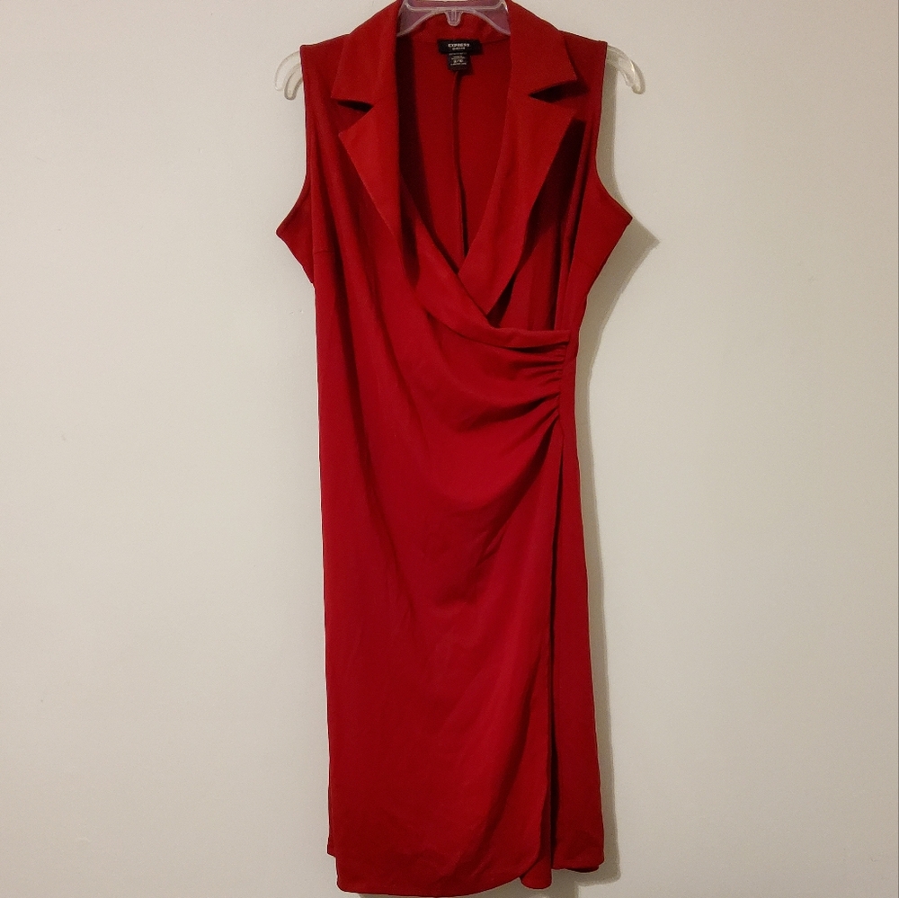 express Stretch  Burgundy Sleeveless Surplice Ruched Wrap Dress Size 9/10